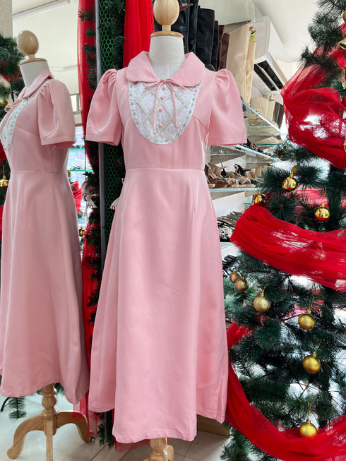 ORANGE JUICE Peter Pan Collar Puff Sleeves Mid Length Dress